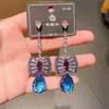 Brincos de Corrente Longa com Garras Exageradas Elegantes de Prata S925 com Strass para Mulheres Brincos com Franjas de Diamante Colorido Europeus e Americanos Brincos da Moda