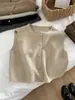 Colete de tricô redondo retrô com botões dourados pequenos, sem mangas, modelagem solta, estilo coreano, versátil, emagrecedor, adequado para usar em camadas na primavera e no outono