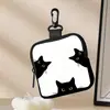 Porta-moedas Estampa Três Gatos Pretos, Bolsa de Armazenamento Impermeável em Couro Sintético com Zíper, Mini Bolsa Multifuncional para Fones de Ouvido