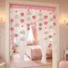 Cortina Rosa de Medio Panel Decorativa con Temática de Fresas y Estilo Girly, Instalación sin Taladro para Puerta de Dormitorio y Baño