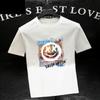 Camiseta de Algodão Puro Manga Curta Gola Redonda Estampada Pesada Masculina Estilo Coreano Marca Tendência Solta Tamanho Grande Camiseta Estilo Ins Camiseta Básica