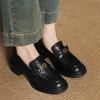 Em estoque principal push ~ sapatos de salto grosso grande de pele de carneiro 2025 por dentro e por fora de couro integral 5cm aumentados mocassins de camélia femininos