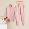 Conjunto Térmico Acolchado de Manga Larga Capa de Aire Otoño e Invierno Conjunto de Ropa de Casa Gruesa Tallas Extras Ropa Interior Térmica a Prueba de Frío para Mujer