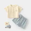 Conjunto de Gasa para Bebé, Ropa de Casa para Bebé, Conjunto de Top de Manga Corta de Doble Capa de Algodón Puro y Shorts, Ropa de Verano con Aire Acondicionado para Niños y Niñas