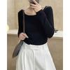 Início da Primavera Novo Estilo Coreano Simples Gola Redonda Camiseta Básica para Usar por Baixo Casual e Confortável Pulôver Básico de Manga Longa Top para Mulheres