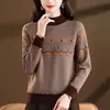 Tricô Jacquard Plus Size Outono/Inverno 2026 Camada Base Quente Gola Alta Meia Espessura Suéter Pulôver Tendência Feminina