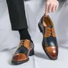 Zapatos de Cuero con Cordones Puntiagudos de Bloques de Color de Talla Grande para Hombre Calzado Formal de Negocios Casual Estilo Británico Zapatos Derby Zapatos para Hombre