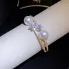 Pulsera estilo francés, con circonitas cúbicas ultra brillantes en forma de estrella y perlas - una pieza de joyería lujosa y elegante, un diseño nuevo e impresionante para mujeres