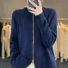 Cárdigan de Lana de Punto Fino Nuevo para Mujer, Otoño/Invierno 2024, Transfronterizo, Corte Holgado, Cuello Alto, Grueso, Estilo Casual, Cremallera de Cachemira