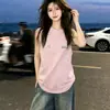 Camiseta de Algodón sin Mangas para Mujer con Diseño Divertido de Perros para el Verano, Estampado de Letras de Marca de Moda, Top Rosa para Pareja para Hombres