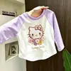 Camiseta Infantil de Manga Longa Color Block Cartoon Algodão Puro Curva Nova para Meninas Primavera e Outono 2026 com Design Elegante Slim Fit