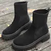 Botas de Moda de Punto Patchwork Otoño 2025 Suela Gruesa Tacón Cuadrado Sin Cordones Botines Estilo Coreano Transpirables Tipo Calcetín para Mujer