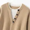Tejido de Cachemir 26 Otoño/Invierno Nuevo Estilo para Mujer de Dos Piezas Falsas Capa Base Color Bloque Versátil Suéter Cálido de Punto