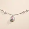 Colar Gota Rosa para Mulheres, Corrente de Clavícula de Zircônia Gota d'Água de Luxo Leve Nicho, Pingente de Diamante Rosa Versátil da Moda