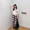 Pantalones Casuales de Pierna Ancha a Cuadros Bloque de Color Retro Americano para Hombres y Mujeres, Versátiles para Todas las Estaciones, Holgados, Adelgazantes, Pierna Recta, Sentido del Diseño, Pantalones Largos