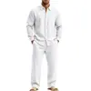 Traje de lino para hombre estilo americano de otoño 2026, conjunto de dos piezas con camisa de manga larga y pantalones con cordón