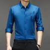 Camisa Sin Costuras para Hombre de Primavera, Otoño y Verano Moda Joven y de Mediana Edad Estampada Cuello de Solapa Completamente Sin Costuras Nueva Camisa para Hombre Pelo