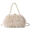 Bolsa de Mano Cruzada Cadena de Plumas de Pavo Perla Vestido de Felpa Imitación de Piel de Avestruz para Mujer