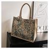 Bolso de Mano Floral Portátil Estilo Coreano de Gran Capacidad para Mujer con Rayas de Algodón y Lino Bolsa de Tote para el Trabajo y el Viaje