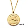Sentido retro de alta gama 12 Constelaciones cadena de suéter con colgante de moneda de oro collar de cadena de acero inoxidable 12 constelaciones Moneda Moneda collar