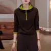 Camiseta de manga larga con capucha y media cremallera de terciopelo alemán doble cara para otoño e invierno, juvenil y versátil, capa base con forro polar, top pequeño de color contrastante, sudadera para mujer