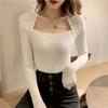 Suéter Interior para Mujer 2026 Otoño e Invierno Nuevo Estilo Elegante Falso Dos Piezas Cuello en U Ajustado Top de Punto Adelgazante Chic Camiseta Base
