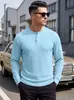 Camisa Henley Masculina Amazon Europeia e Americana Transfronteiriça Casual Texturizada Solta Tamanho Grande Moletom de Manga Longa Moletom com Gola Henley