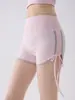 Shorts de Yoga com Cordão Cintura Alta Levanta Bumbum Ajustável Anti-Exposição Respirável Emagrecimento Pilates Shorts de Treino Mulher