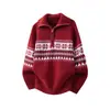 Suéter de Tricô Natalino Jacquard Fair Isle para Homens, Gola Alta com Meio Zíper, Pulôver Outono/Inverno, Atacado Transfronteiriço