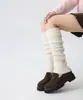 Polainas de Tricô Femininas Outono Inverno Meias Largas Malha de Trança Quentes Longas Estilo Japonês Polainas de Lã Emagrecedoras Cor Sólida