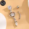 Anillo de Ombligo Largo de Aleación de Titanio F136 Incrustado con Flor de Mariposa de Circonita Corazón Anillo de Ombligo con Forma de Corazón Adorno de Ombligo G23