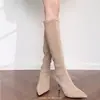 Botas Adelgazantes de Moda Estilo Nuevo Tacón de Aguja Elásticas Puntiagudas Hasta la Rodilla Sin Forro Polar Otoño Botas Largas Versátiles para Mujer Rodilla