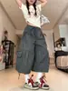 Direto do Fabricante: Calça Cropped de Trabalho com Cordão e Pregas Estilo Americano com Bolsos Grandes, Shorts de Perna Larga para Homens e Mulheres, Verão