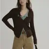 Cárdigan suéter de punto patchwork de lana Joli Chose con diseño de dos piezas falsas, un suéter de punto nuevo y elegante con cuello en V para mujer