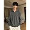 Camiseta de Tricô Canelado Manga Longa Estilo Old Money Masculina Outono Preguiçoso Sensação de Luxo Moletom com Gola Polo Versátil Camada Base