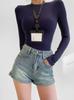 Shorts Jeans Retrô Americano Antigo Cintura Alta Feminino 2025 Verão Novo Um Botão Solto Slim Linha A Hot Pants