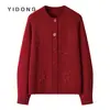 Suéter feminino de tricô liso de 5 agulhas, gola redonda, bordado, cashmere puro, lã espessa, mangas raglan, botões de resina, caimento solto