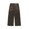 Waste Earth Style Dirty Jeans Masculino Fried Street Design moderno Plissado Solto Calças de perna larga tamanho grande