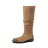 Botas de cowboy casuales de gamuza 2026 invierno tacón bajo grueso punta redonda piel genuina caña alta botas largas para mujer talla 41 talla grande