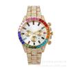 Nuevo 2023 Comercio Exterior Falso Tres Ojos Moda Color Diamante Calendario Diamante Completo Juego de Diamantes Reloj de Cuarzo con Correa de Acero para Hombre