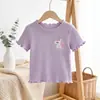Nueva Camiseta de Manga Corta Bordada de Seda de Hielo para Niños, Atuendo de Verano con Bordes Volantes, Top Lindo y Elegante para Niñas Pequeñas y Bebés