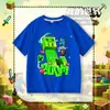 Camiseta Infantil de Manga Curta Creeper Minecraft Meninos e Meninas Roupa de Verão Algodão Puro Fresca Desenho Animado Versátil Blusa de Meia Manga