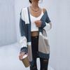 Estación Independiente de Amazon Transfronteriza 2024 Nuevo Otoño Temprano Suéter Largo de Color Contrastante Chaqueta Cardigan Casual Estilo Japonés para Mujer