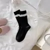 Calcetines de Primavera y Verano Youjiaxiu para Mujer, Calcetines Apilables Estilo Ins con Lazo de Encaje en el Talón, Calcetines Transpirables de Media Pantorrilla para Mujer