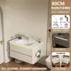 Juego de gabinete de baño de aluminio tipo panal, gabinete espejo inteligente multifuncional, lavabo cerámico integrado y gabinete lateral para el baño