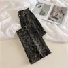 Jeans Rectos con Estampado de Leopardo Estilo Americano Nuevos para Mujer Primavera y Otoño 2026 Cintura Alta Nuevo Streetwear Holgados de Pierna Ancha Largos hasta el Suelo