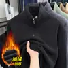 Moletom Masculino de Lã Grossa Dupla Face 2025 Outono e Inverno Novo Estilo Quente Meio Zíper Gola Alta Forrado com Lã Roupa Masculina