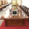 Mesa de conferencias elevable Swili cajón para teclado 10 cm escritorio pintura madera maciza cuero mesa larga escritorio de reunión