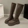 Botas largas de suela gruesa para mujer, nueva colección otoño 2026, botas de montar hasta la rodilla, adecuadas para mujeres petite, con diseño fruncido y estilo de bota Martin