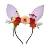 Nova tiara de orelhas de coelho de rede com flor artificial para crianças, celebridade da internet, festa, ponto turístico, fotografia, acessório de cabeça para fotografia